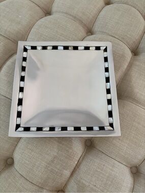 Square Decorative Tray with Black and White Checkered Border
